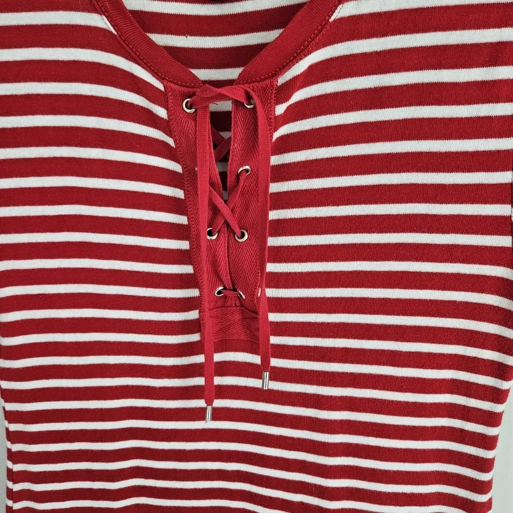 Chaps lace up red white tshirt dress.